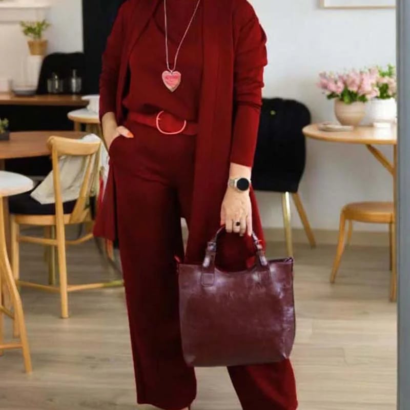 Elegante - 3-delige set bestaande uit een lange cardigan, top en broek