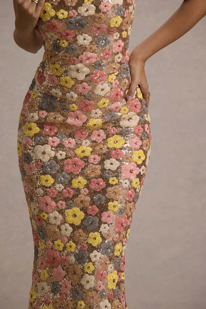 Aurélia™ Vestido Floral com Lantejoulas