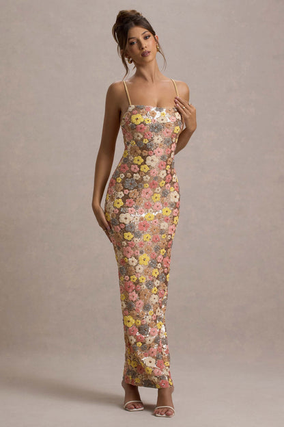 Aurélia™ Vestido Floral com Lantejoulas